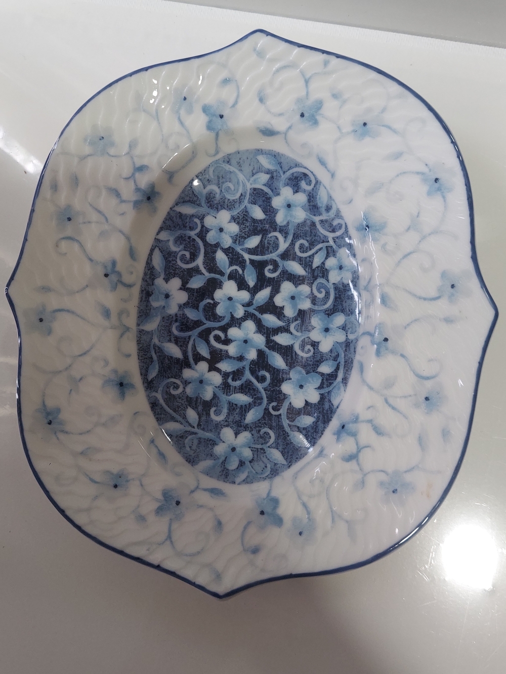 Blue and White Floral Decorative Bowl